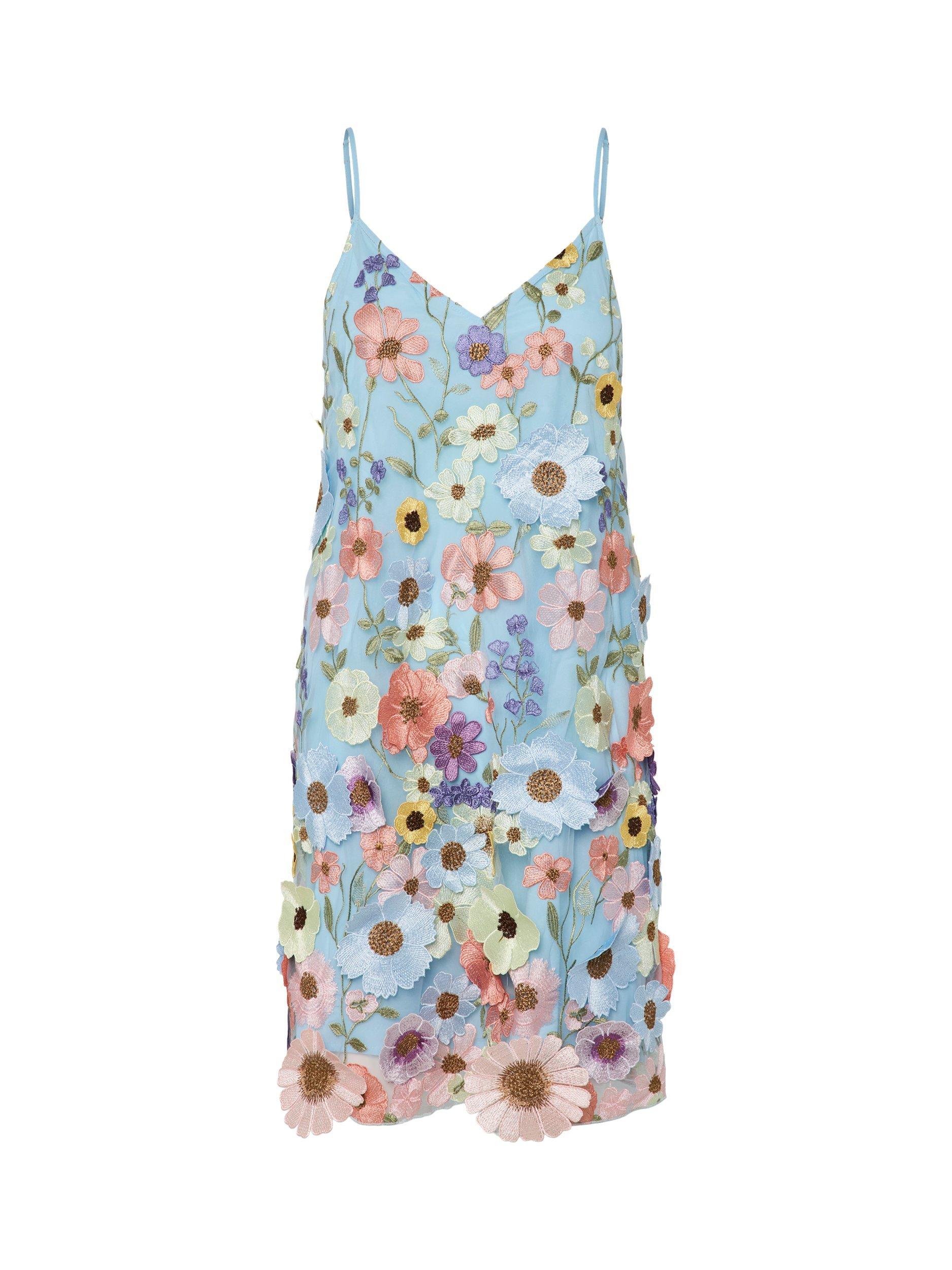 Product image 6 of 6, which shows YAS 3D Floral Strappy Dress, Blue/Multi, 8