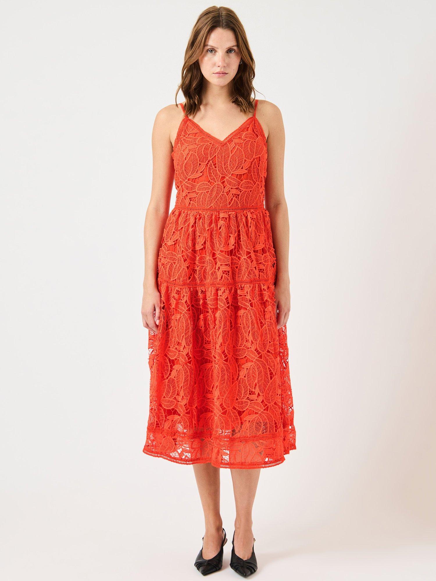 Product image 1 of 5, which shows YAS Lifa Textured Lace Dress, Cherry Tomato, 6