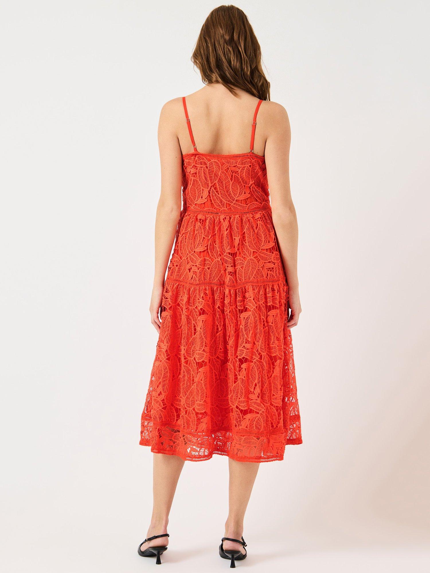 Product image 2 of 5, which shows YAS Lifa Textured Lace Dress, Cherry Tomato, 6
