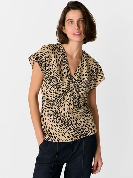 Whistles Animal Spot Print Top, Beige/Multi, Beige/Multi