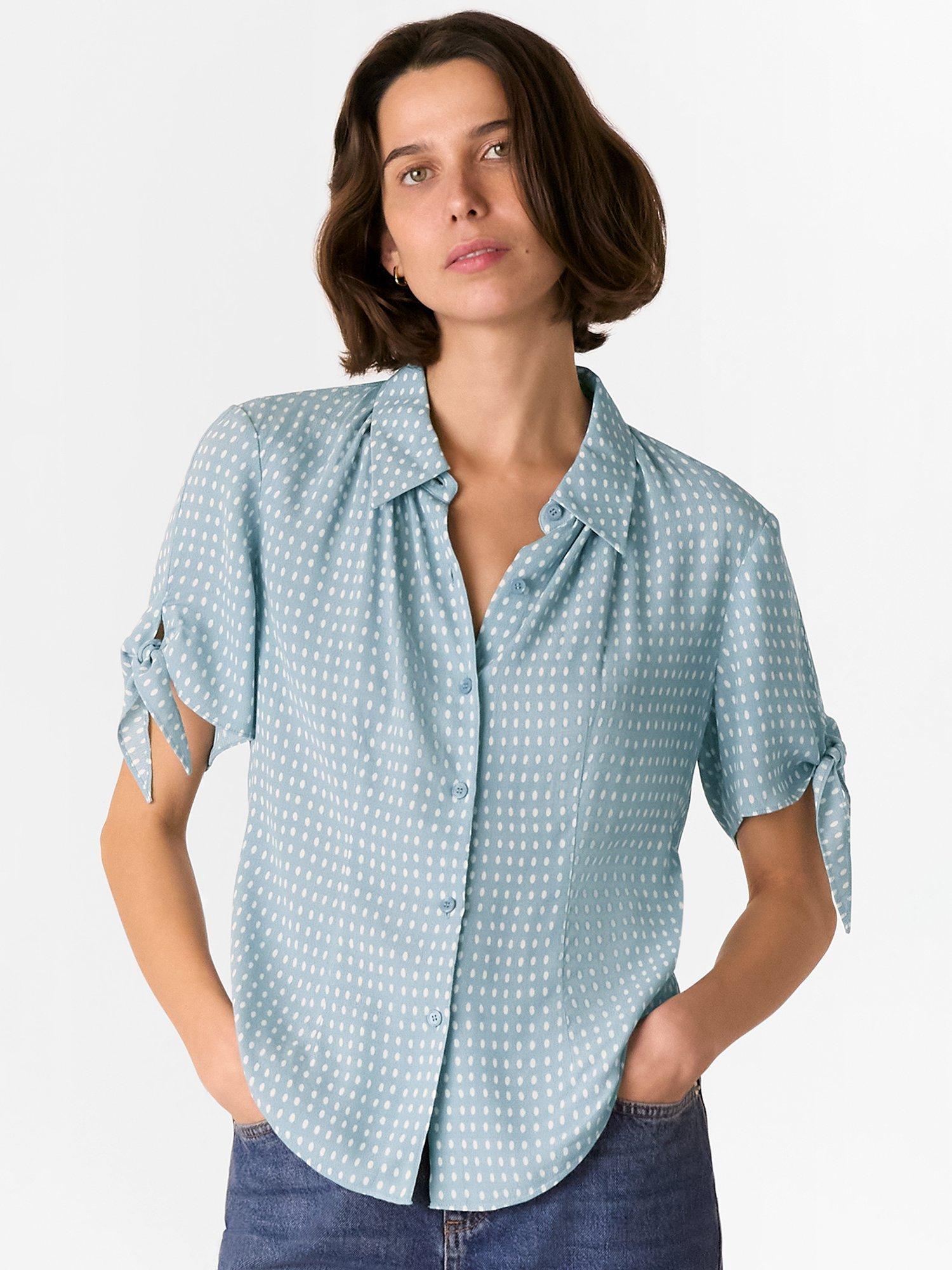 Product image 1 of 6, which shows Whistles Oval Spot Tie Short Sleeve Shirt, Blue/Multi, 6