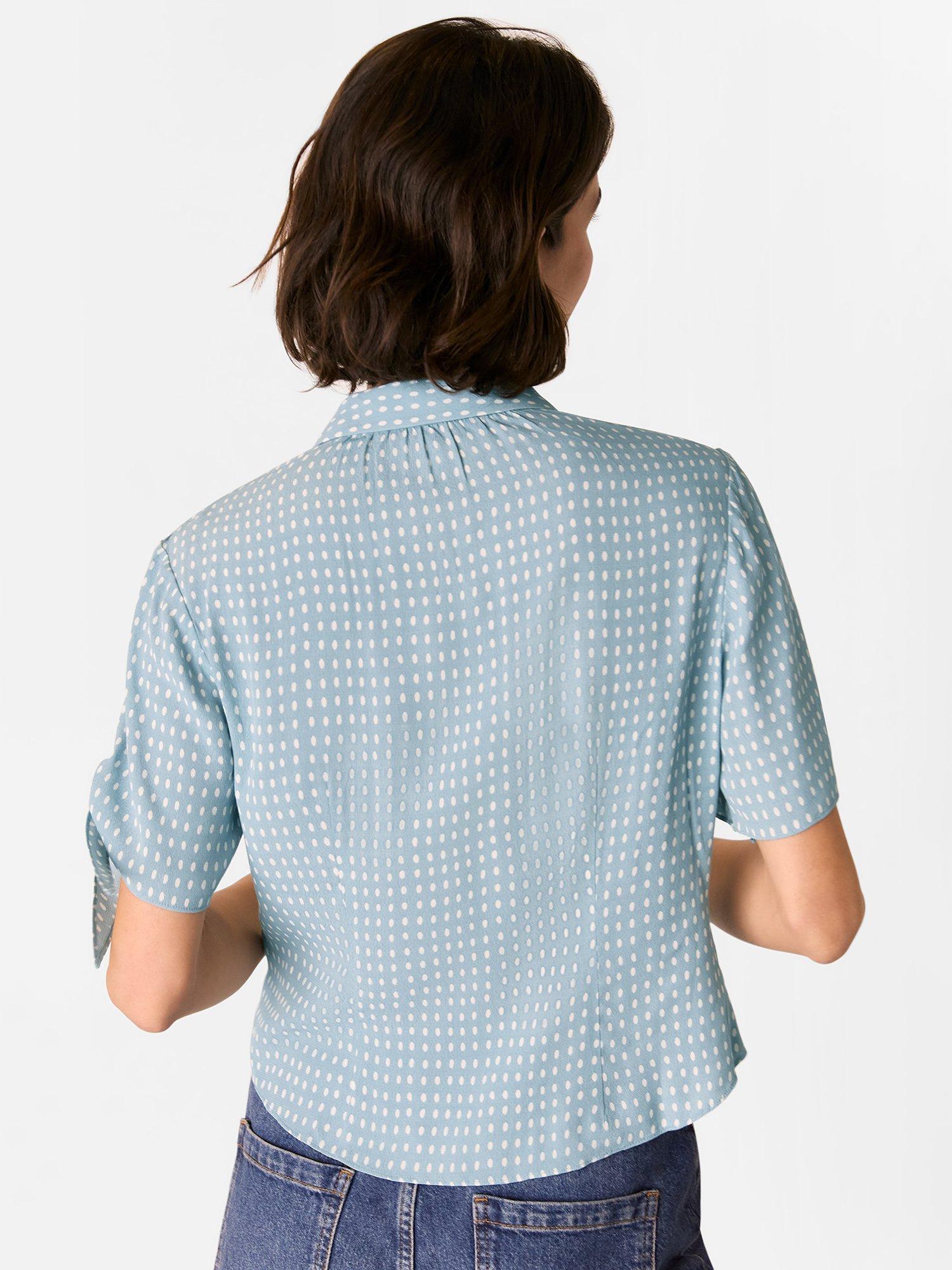 Product image 2 of 6, which shows Whistles Oval Spot Tie Short Sleeve Shirt, Blue/Multi, 6