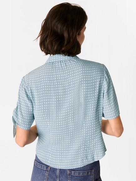 Whistles Oval Spot Tie Short Sleeve Shirt, Blue/Multi - view 2, Blue/Multi