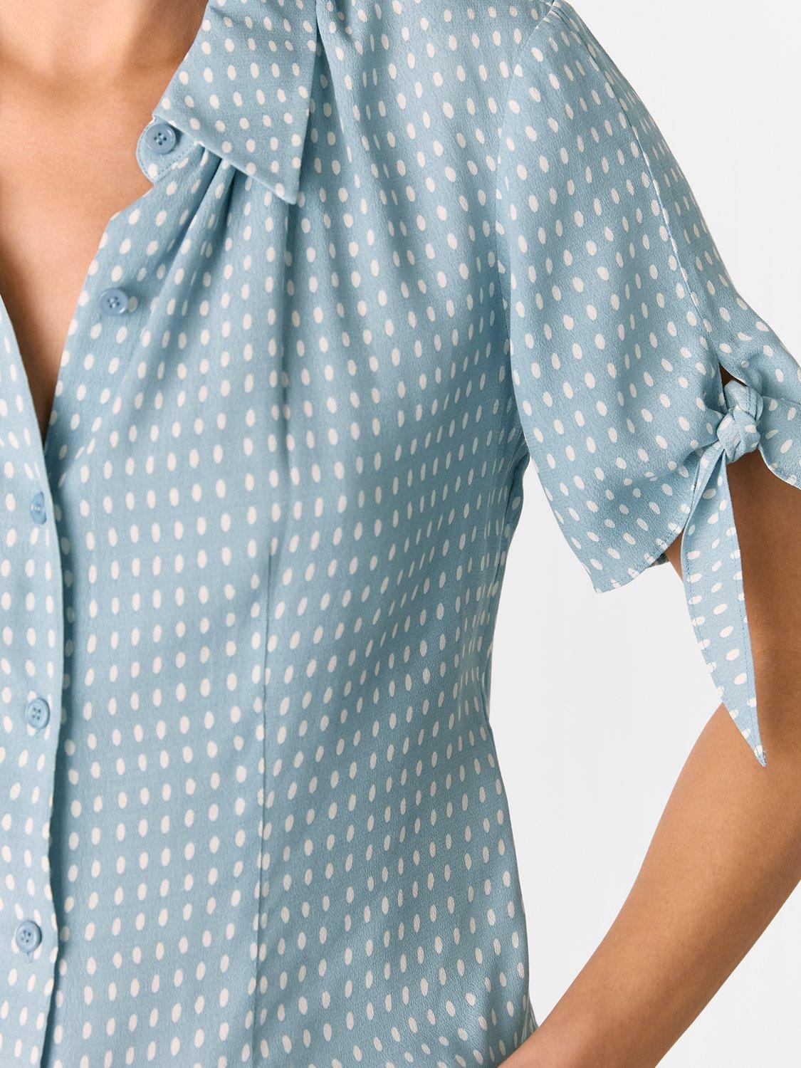 Product image 3 of 6, which shows Whistles Oval Spot Tie Short Sleeve Shirt, Blue/Multi, 6