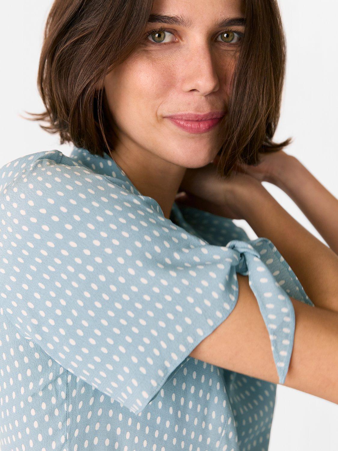 Product image 4 of 6, which shows Whistles Oval Spot Tie Short Sleeve Shirt, Blue/Multi, 6