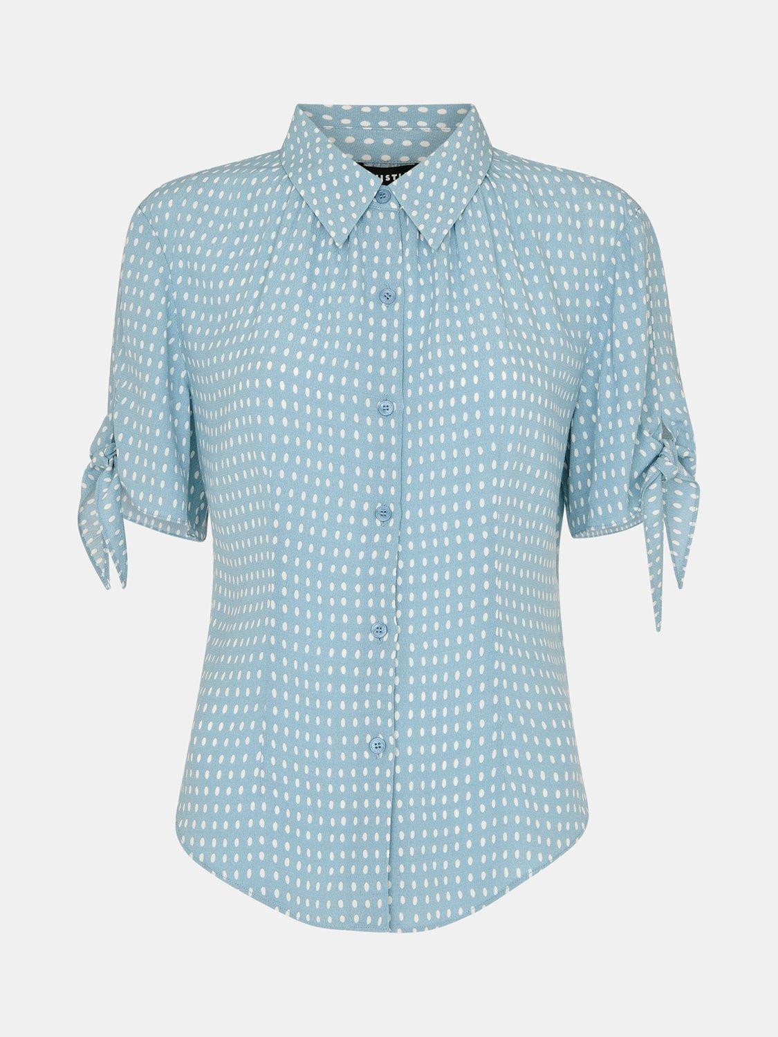 Product image 6 of 6, which shows Whistles Oval Spot Tie Short Sleeve Shirt, Blue/Multi, 6