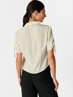 Whistles Oval Spot Tie Sleeve Blouse - view 2, Ivory/Khaki