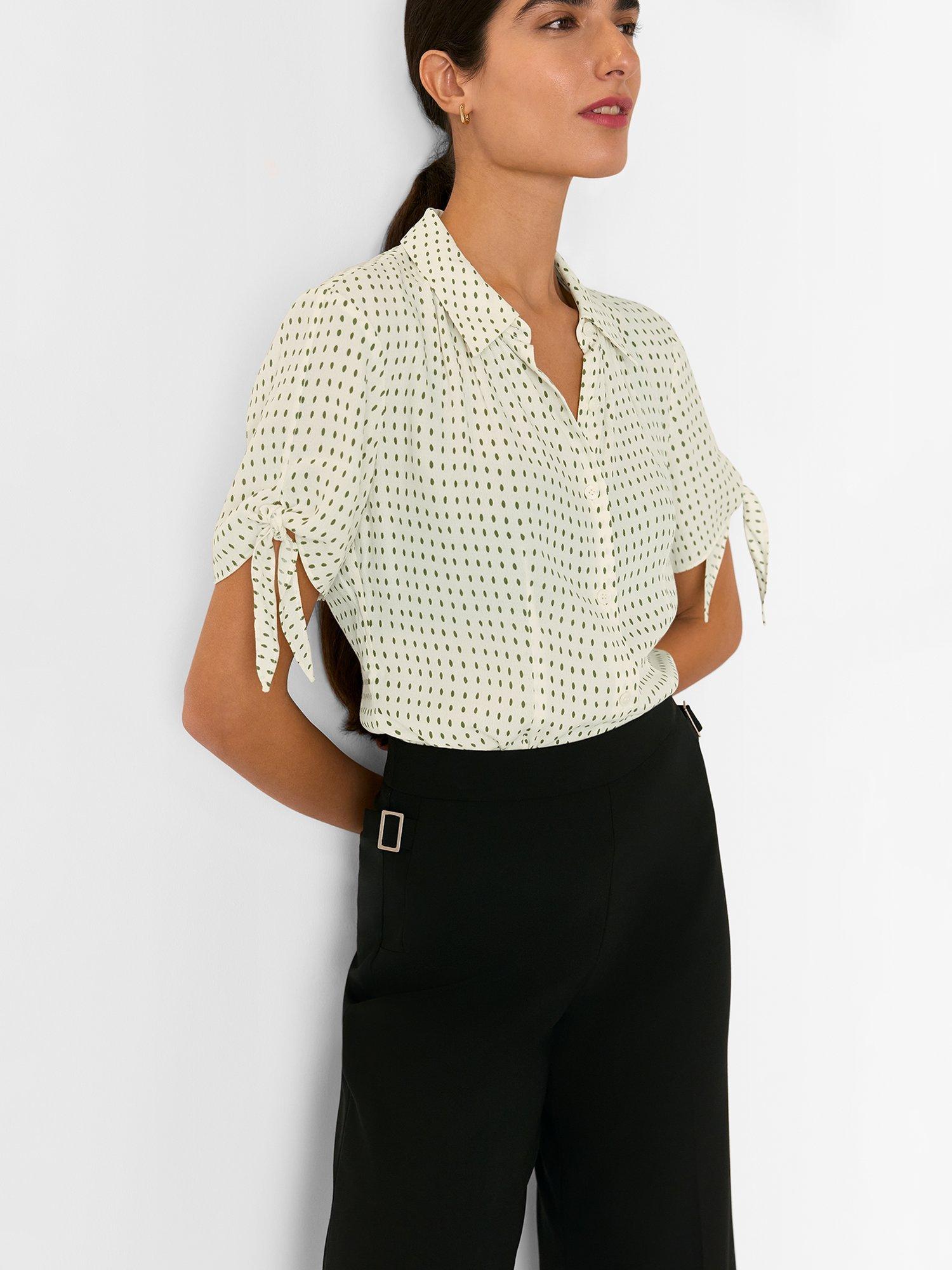 Product image 3 of 6, which shows Whistles Oval Spot Tie Sleeve Blouse, Ivory/Khaki, 6