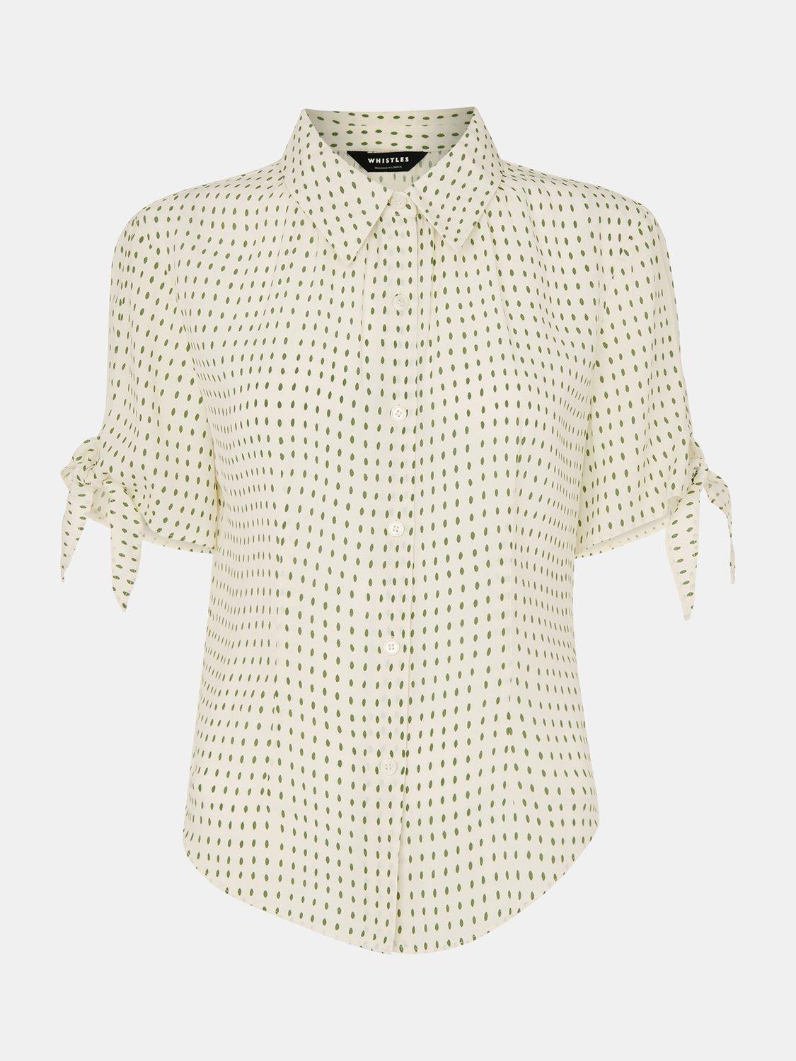 Product image 6 of 6, which shows Whistles Oval Spot Tie Sleeve Blouse, Ivory/Khaki, 6
