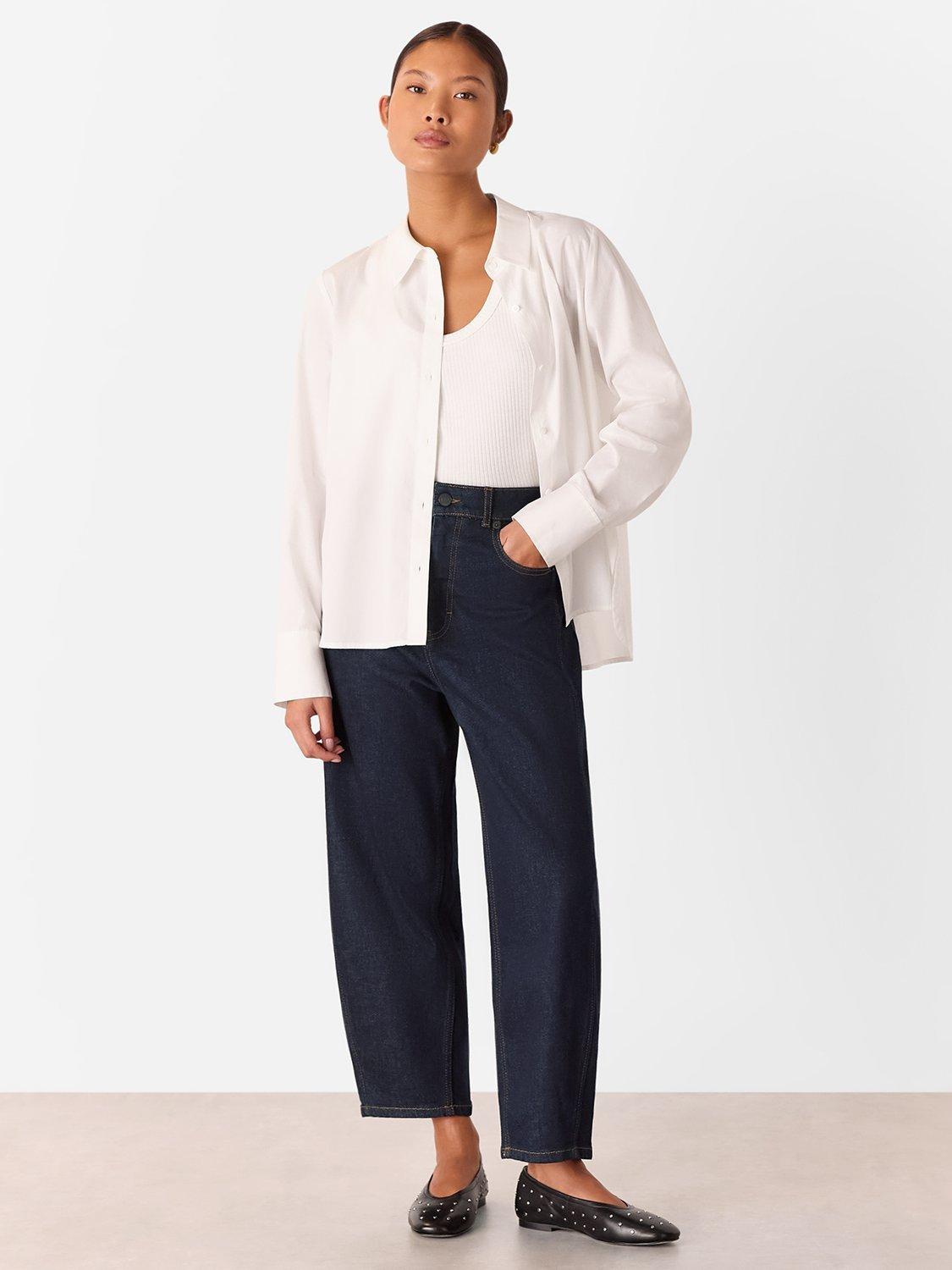 Product image 1 of 5, which shows Whistles Petite Stretch Barrel Leg Jeans, Dark Blue, 26