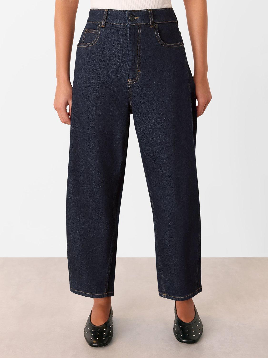 Product image 2 of 5, which shows Whistles Petite Stretch Barrel Leg Jeans, Dark Blue, 26