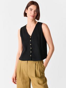 Whistles Button Rib Tank Top, Black, Black