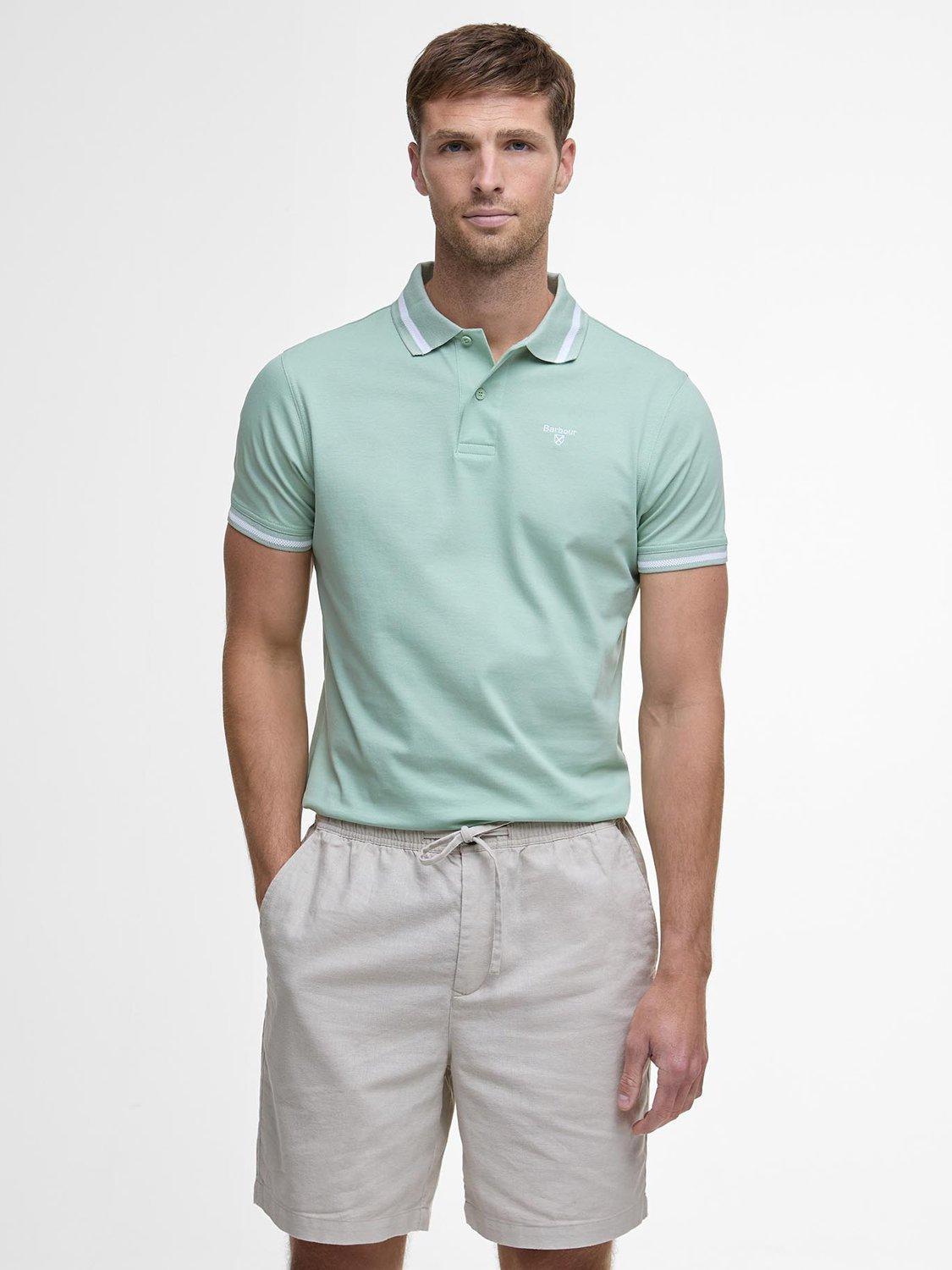 Product image 1 of 6, which shows Barbour Ferrybridge Cotton Short Sleeve Polo Shirt, Pale Apple, XL