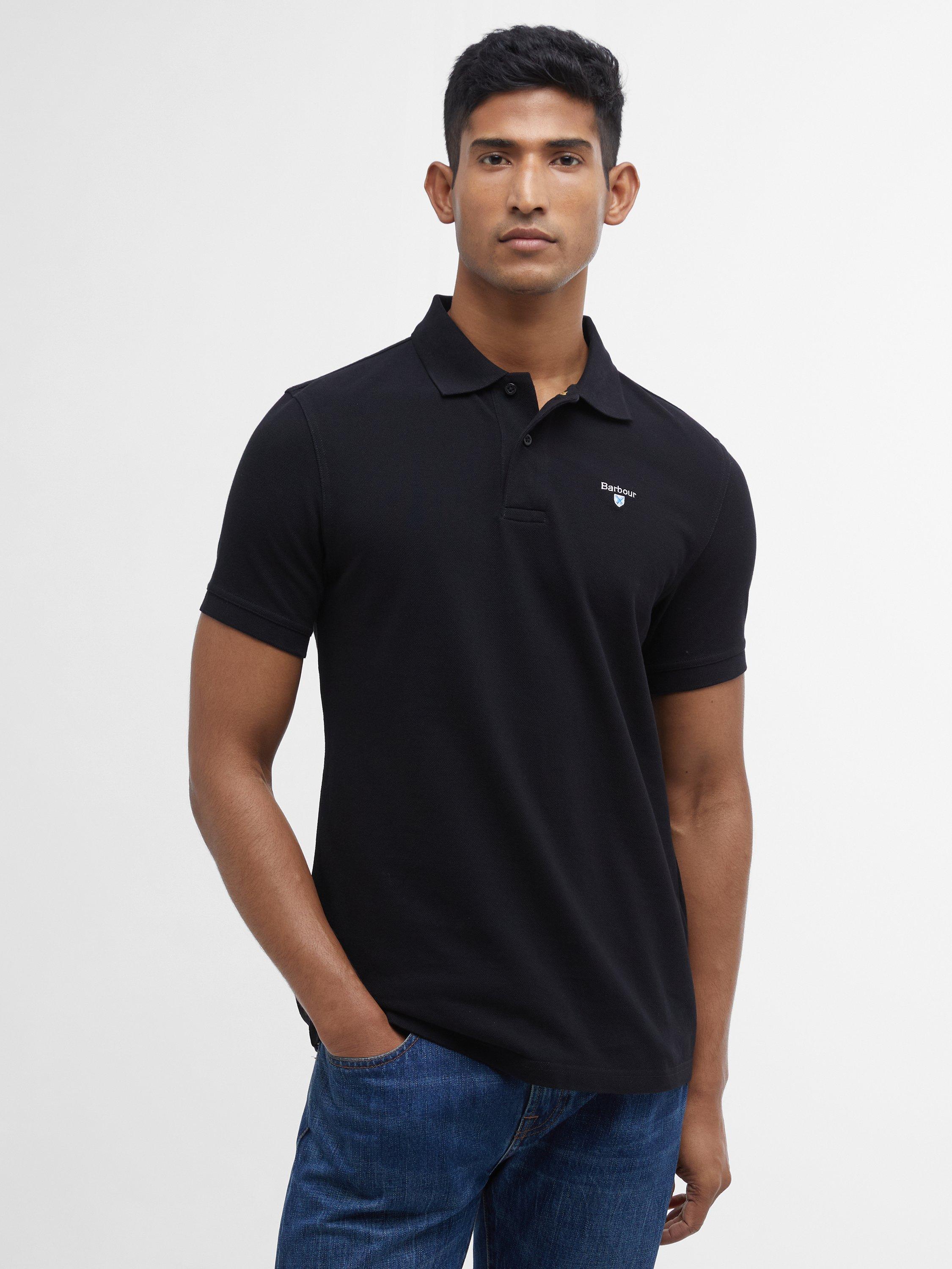Product image 1 of 6, which shows Barbour Cotton Regular Fit Short Sleeve Essential Polo Shirt, Black, S