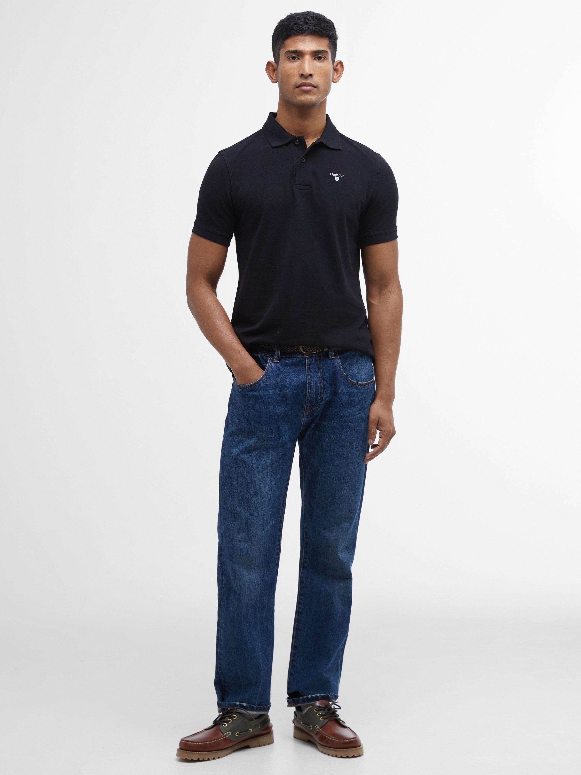 Product image 2 of 6, which shows Barbour Cotton Regular Fit Short Sleeve Essential Polo Shirt, Black, S