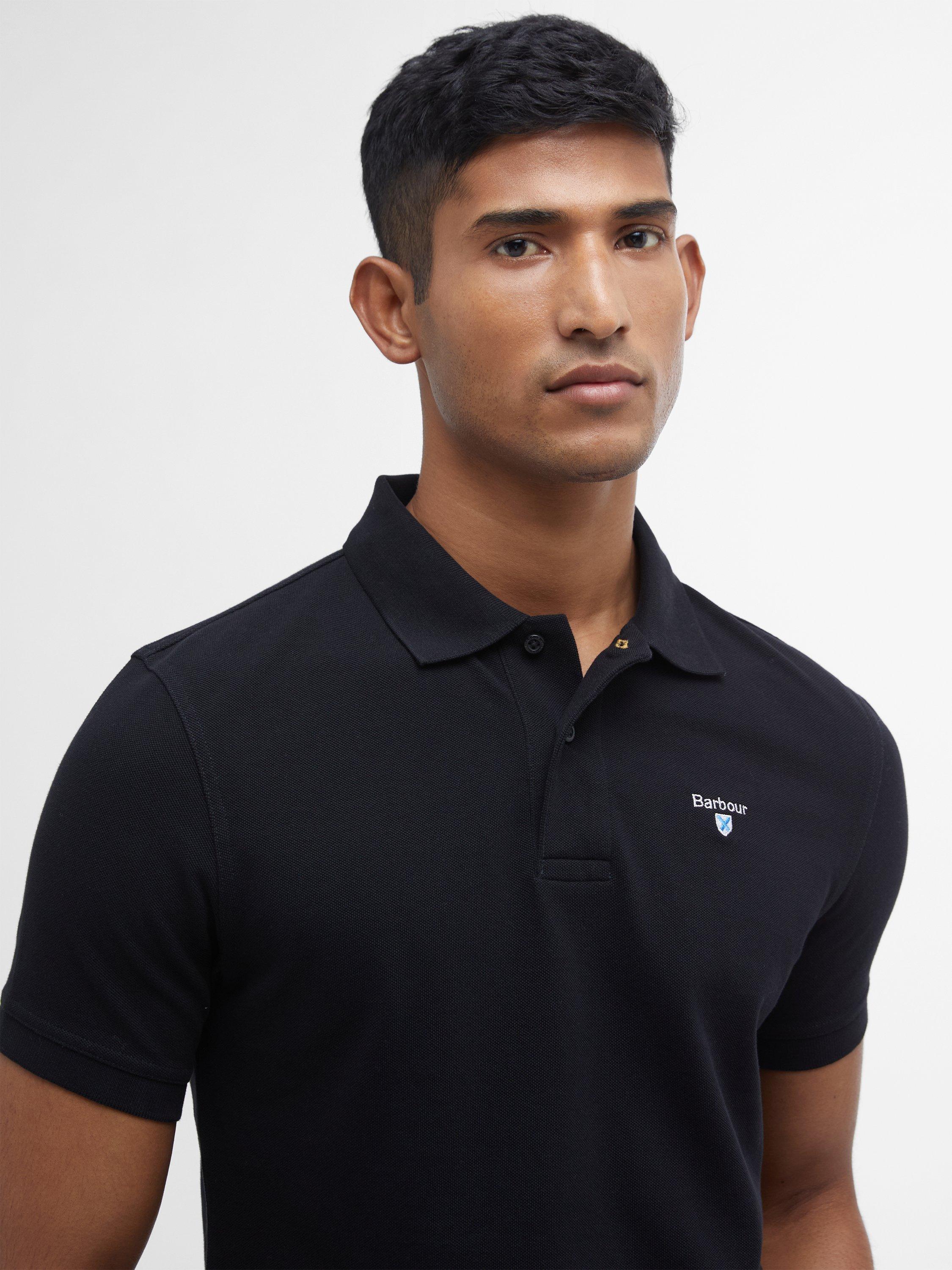 Product image 4 of 6, which shows Barbour Cotton Regular Fit Short Sleeve Essential Polo Shirt, Black, S