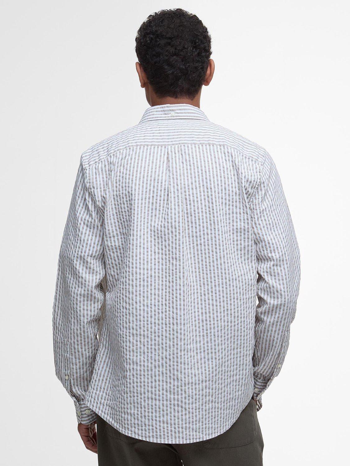 Product image 2 of 6, which shows Barbour Cresswell Seersucker Tailored Long Sleeved Shirt, Stone, L