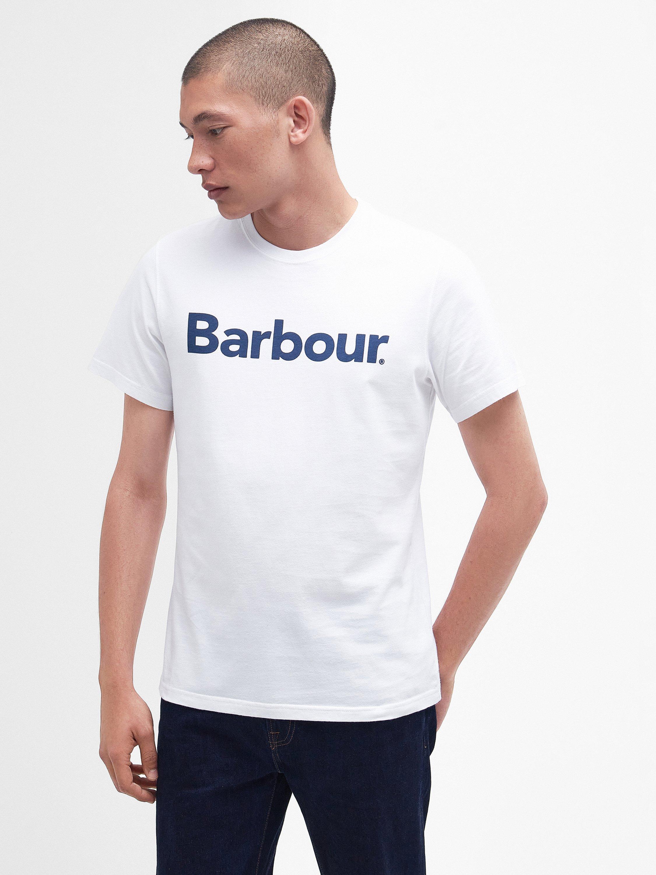 Barbour Cotton Regular Fit Short Sleeve Essential Logo T-Shirt, White/Navy