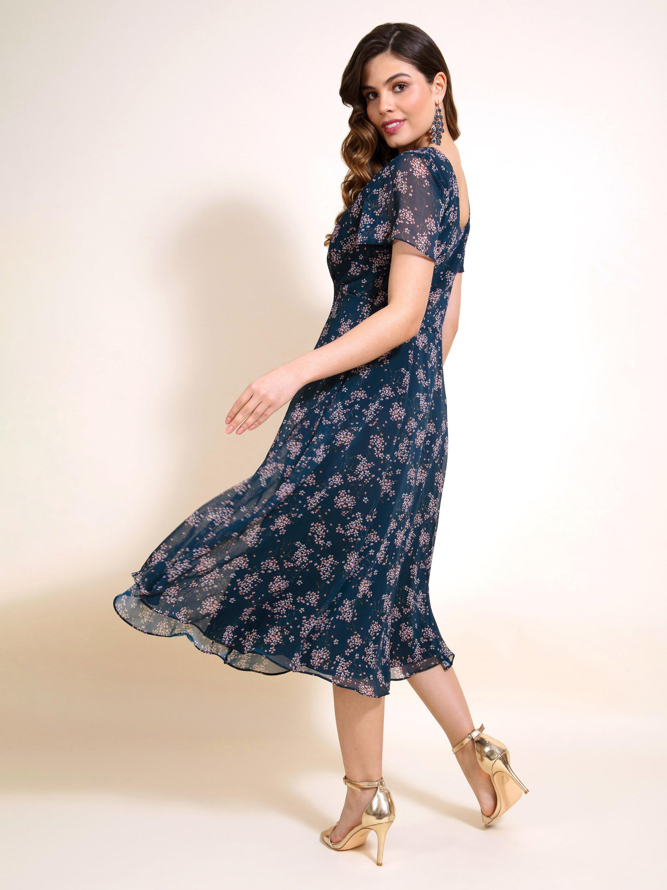 Product image 3 of 9, which shows Alie Street Miranda Floral Chiffon Dress, Navy, 6