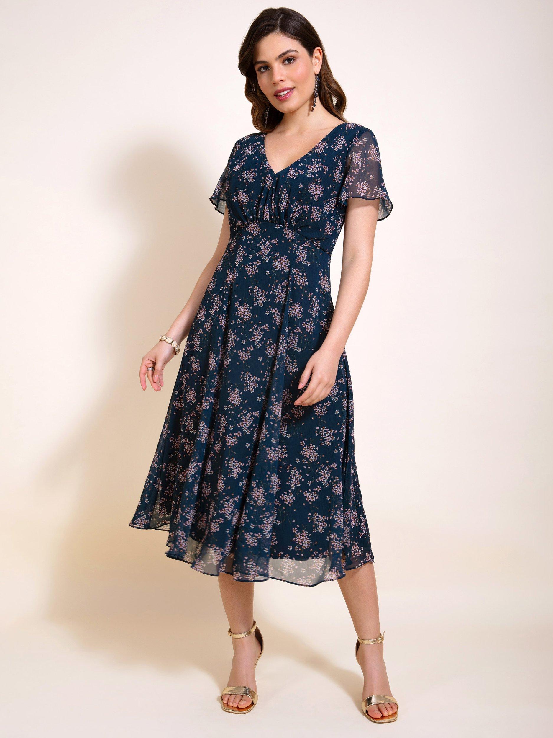 Product image 6 of 9, which shows Alie Street Miranda Floral Chiffon Dress, Navy, 6