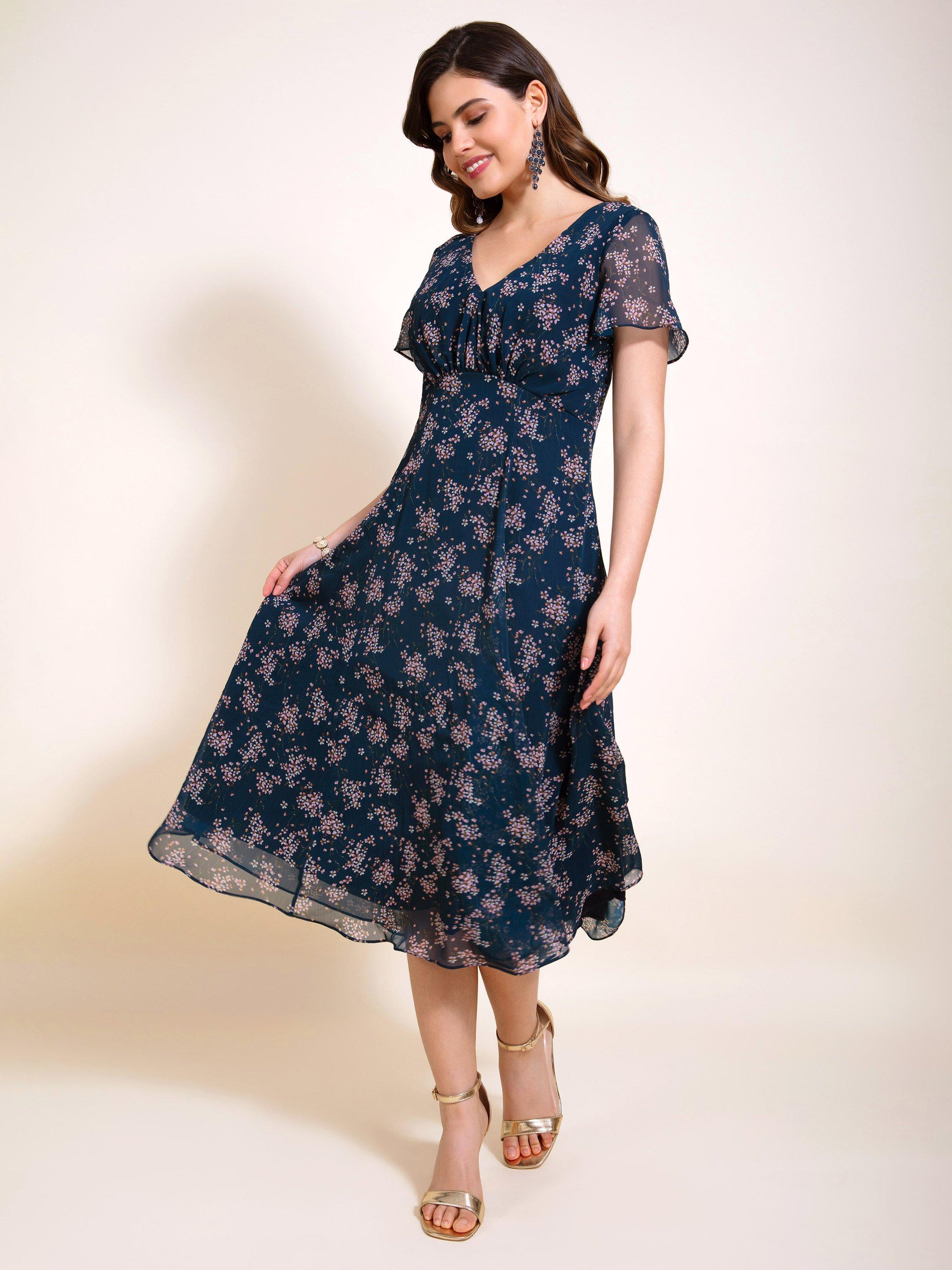 Product image 7 of 9, which shows Alie Street Miranda Floral Chiffon Dress, Navy, 6