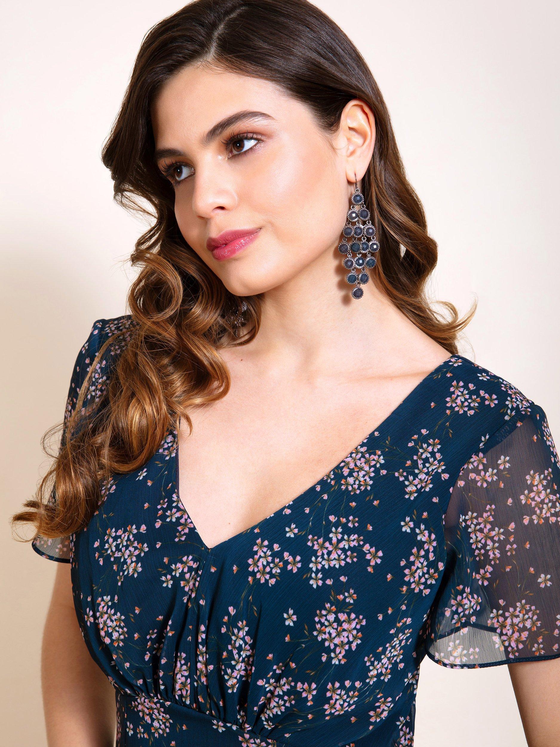 Product image 9 of 9, which shows Alie Street Miranda Floral Chiffon Dress, Navy, 6