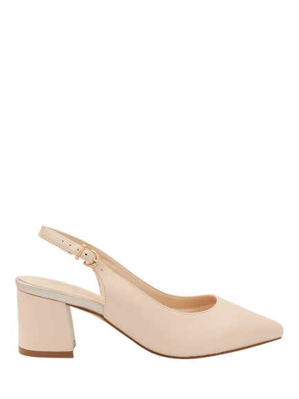 Paradox London Flynn Wide Fit Block Heel Slingback Court Shoes, Natural Beige