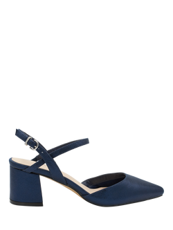 Paradox London Kendra Mid Block Heel Ankle Strap Pointed Court Shoes, Navy, Navy