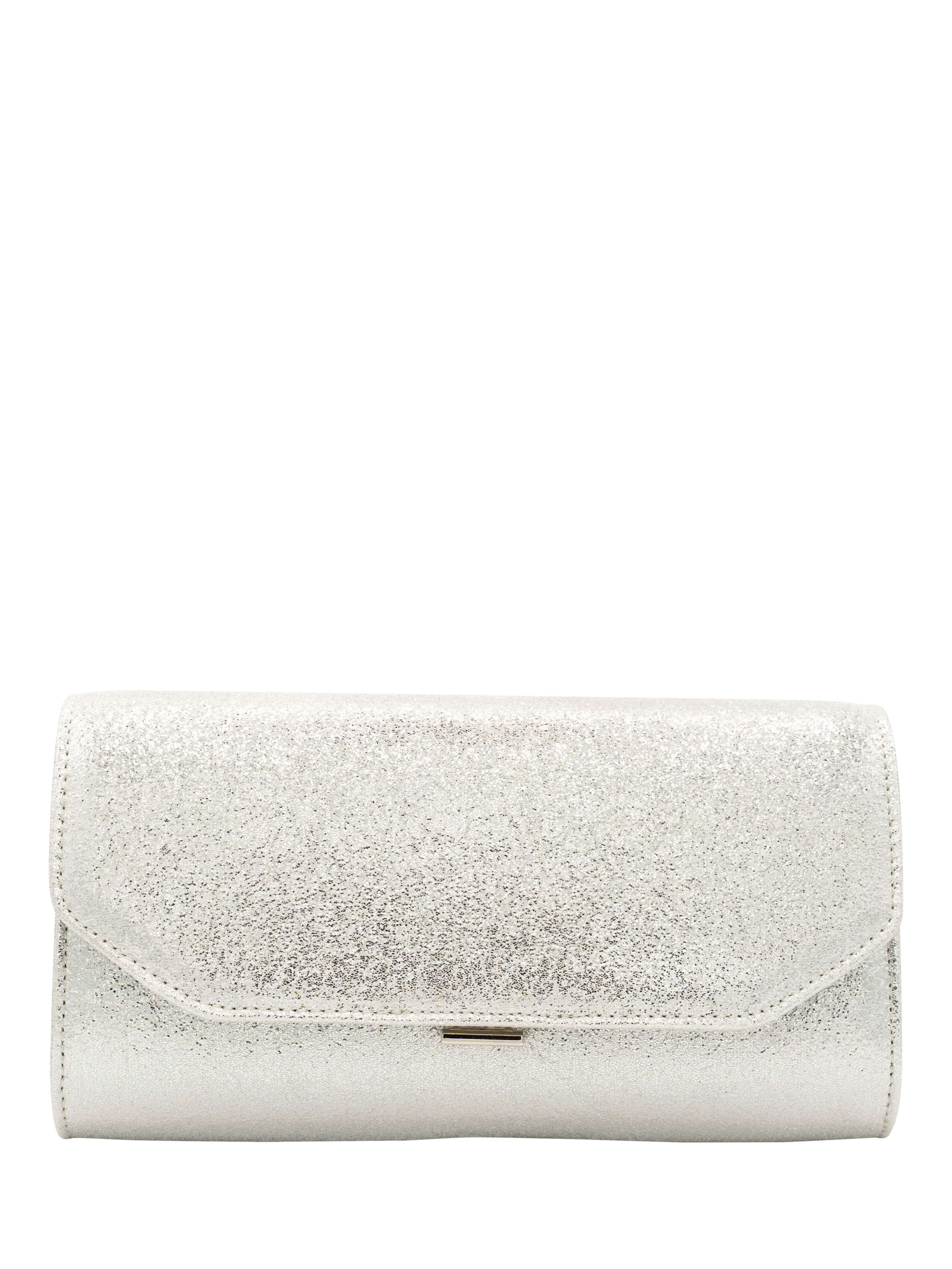 Product image 1 of 4, which shows Paradox London Dyani Glitter Clutch Bag, Silver