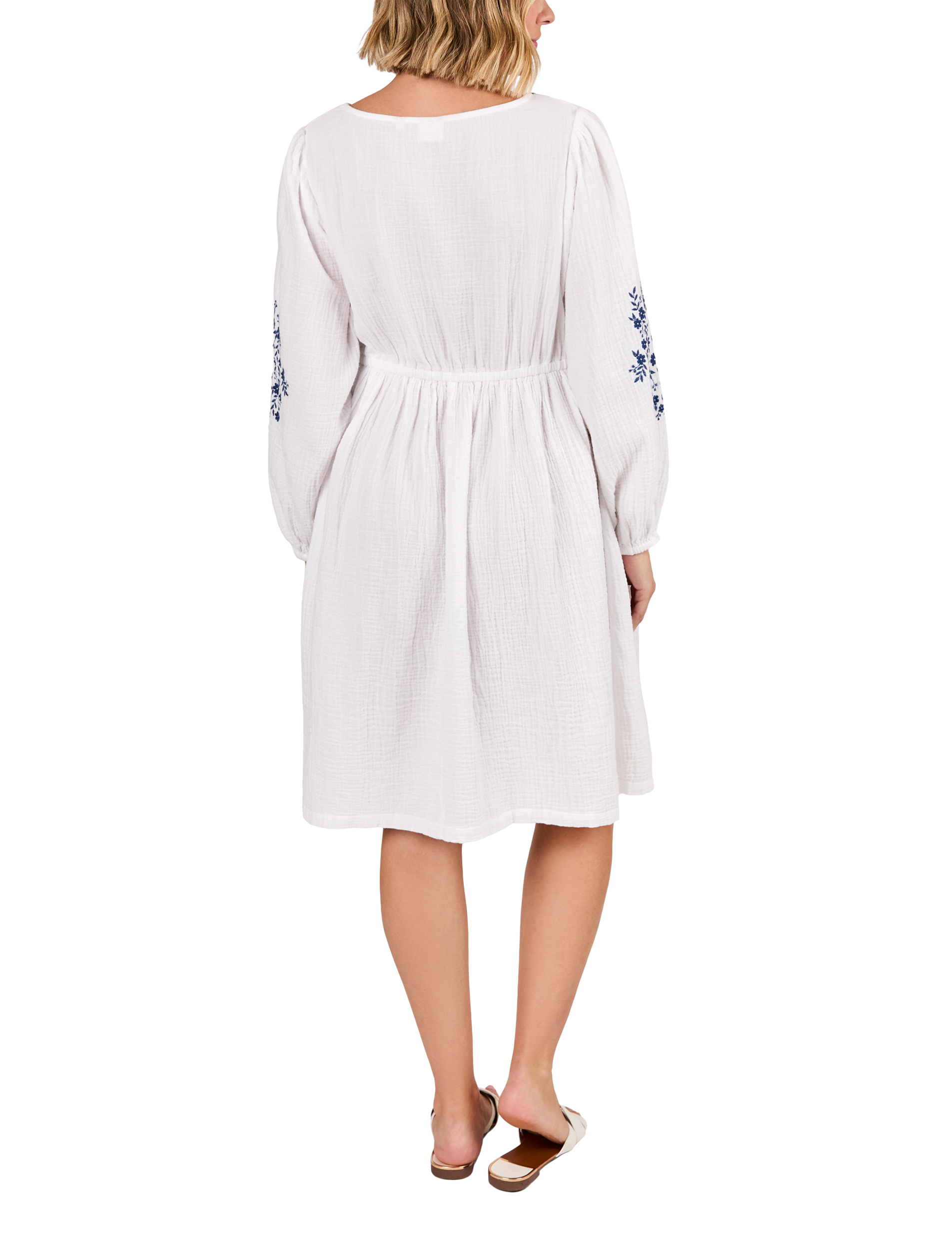 Product image 3 of 4, which shows JoJo Maman Bébé Cotton Embroidered V-Neck Maternity Dress, White, S