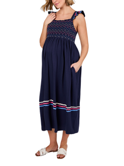 JoJo Maman Bébé Cotton Jersey Shirred Maternity Midi Dress, Navy, Navy