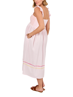 JoJo Maman Bébé Cotton Shirred Maternity Midi Dress, Pink - view 2, Pink
