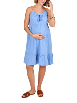 JoJo Maman Bébé Cotton Spaghetti Strap Maternity Dress, Blue, Blue