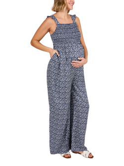 JoJo Maman Bébé Ditsy Floral Maternity Jumpsuit, Blue, Blue