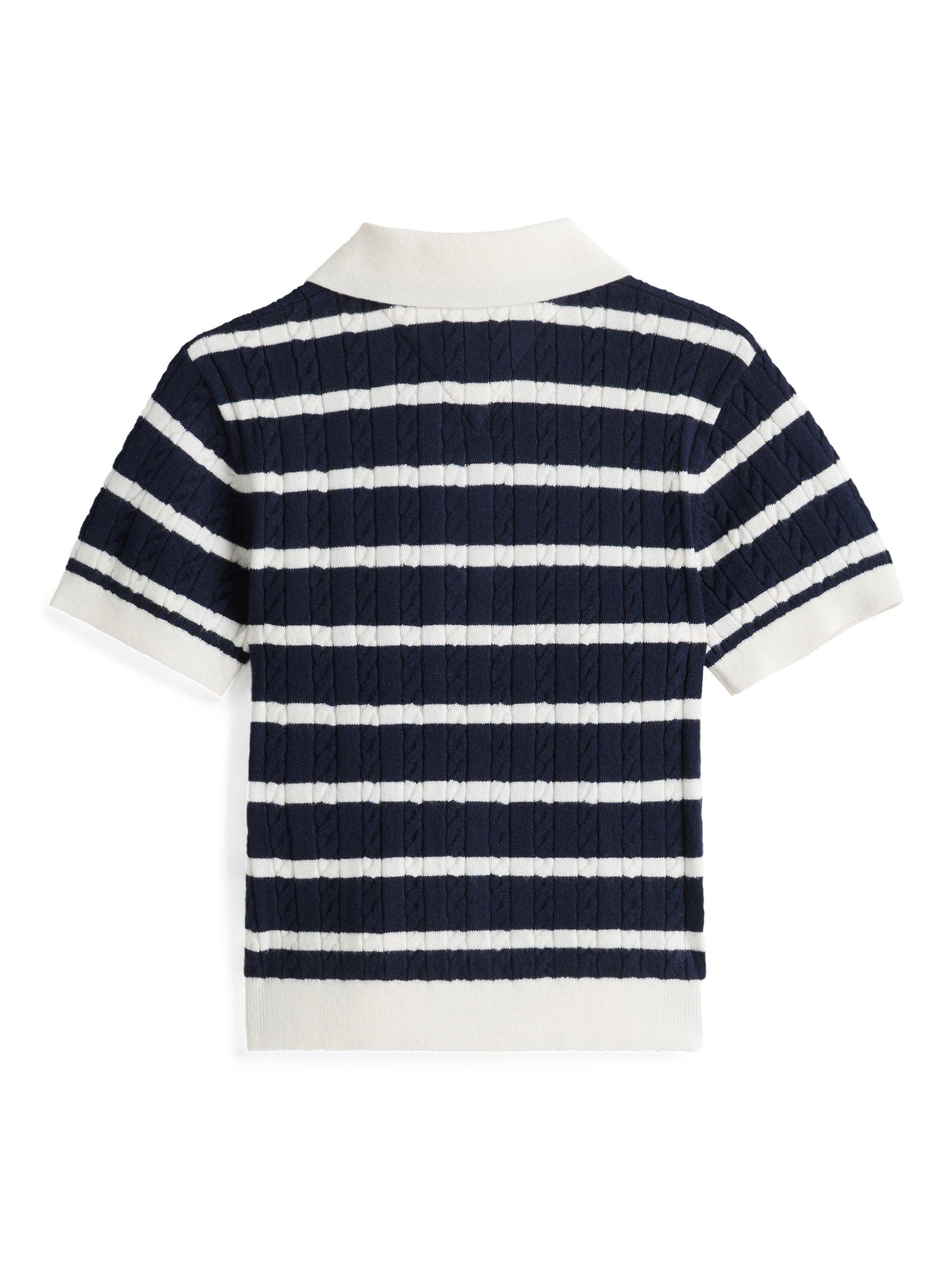 Product image 2 of 7, which shows Tommy Hilfiger Kids' Adaptive Collection Organic Cotton Stripe Polo Shirt, Dark Night Navy/Multi, 6 years