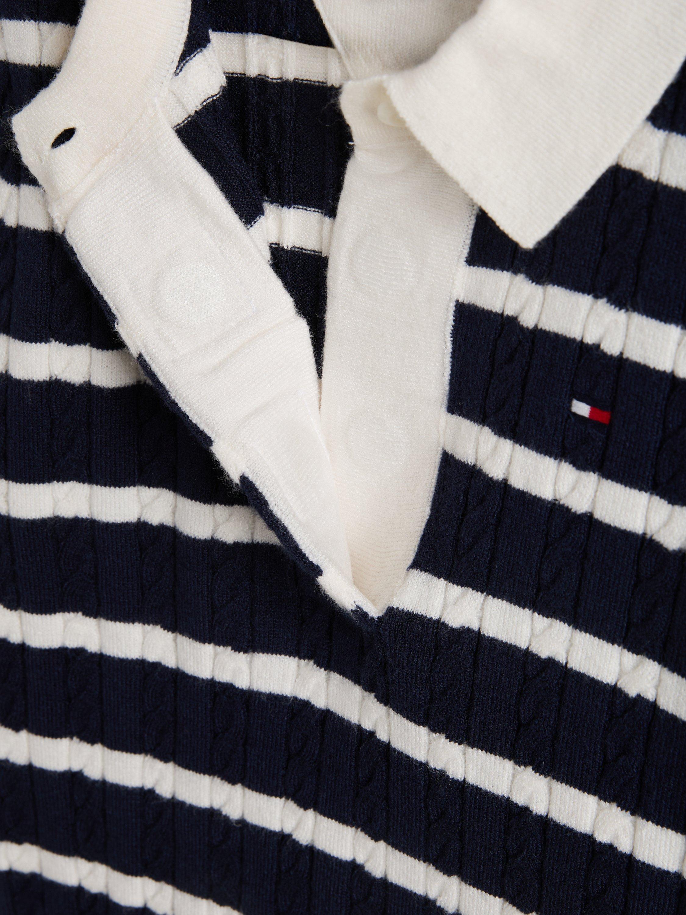Product image 3 of 7, which shows Tommy Hilfiger Kids' Adaptive Collection Organic Cotton Stripe Polo Shirt, Dark Night Navy/Multi, 6 years