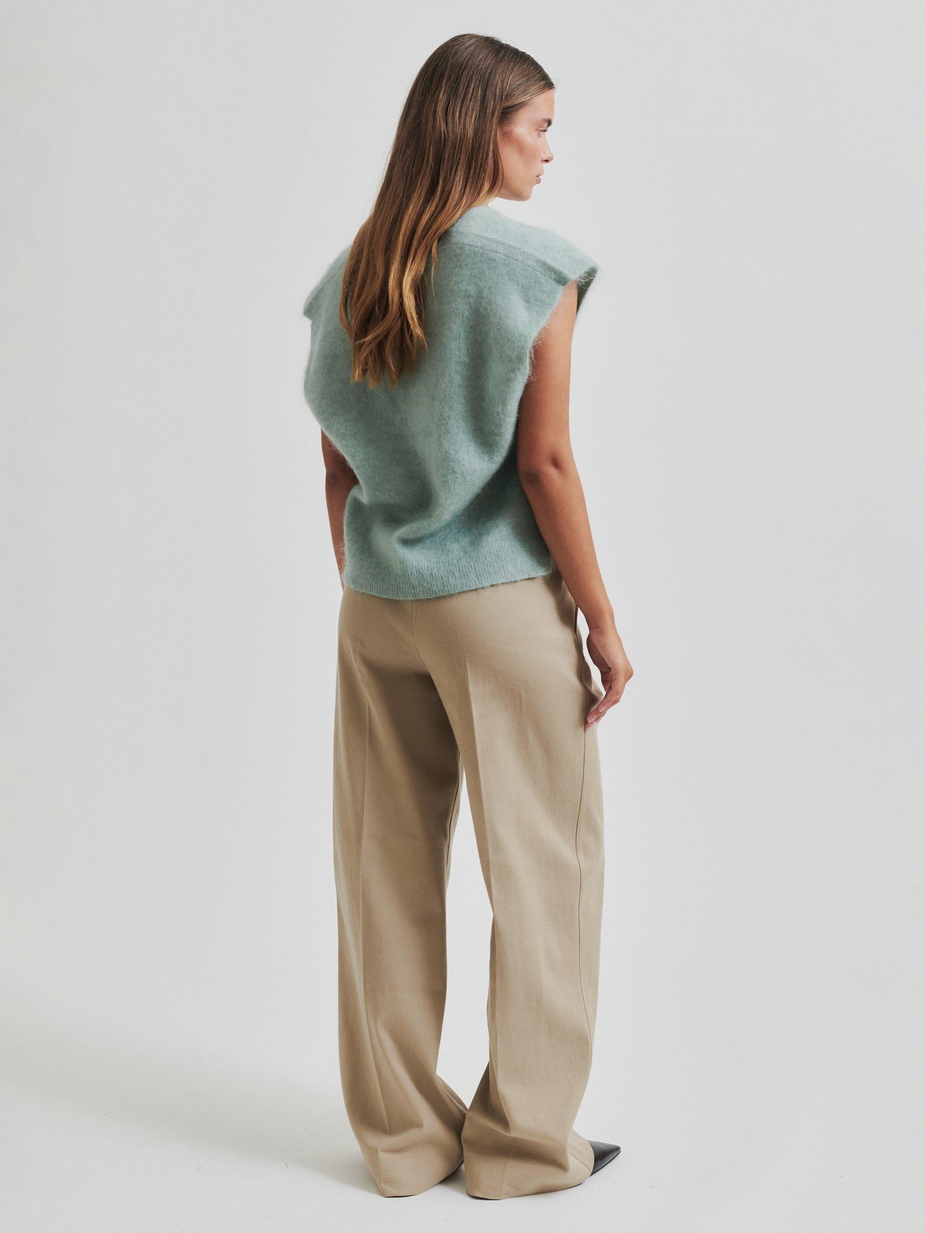 Product image 4 of 6, which shows Second Female Camryn Fluffy Wool Rich V-Neck Knit Top, Light Green, XS