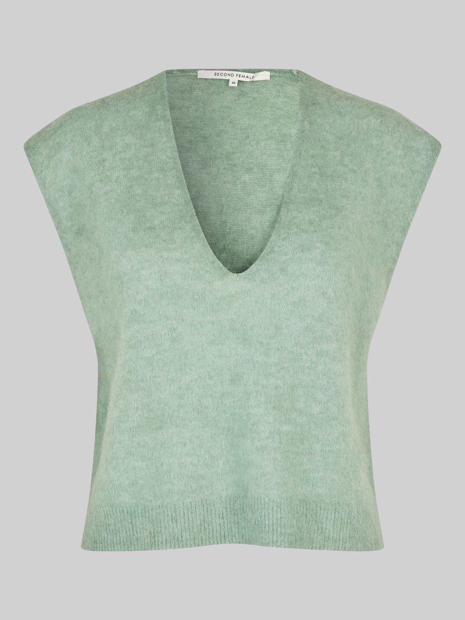 Product image 5 of 6, which shows Second Female Camryn Fluffy Wool Rich V-Neck Knit Top, Light Green, XS