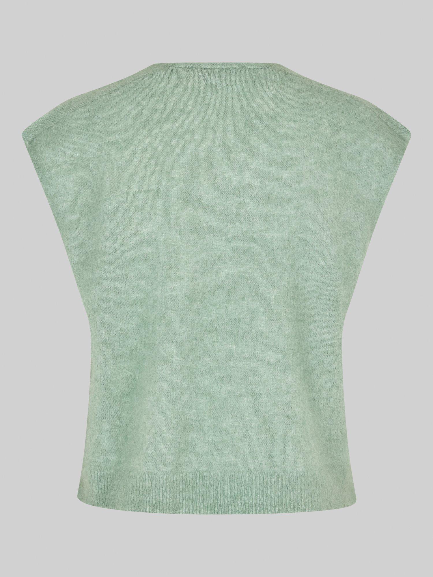 Product image 6 of 6, which shows Second Female Camryn Fluffy Wool Rich V-Neck Knit Top, Light Green, XS