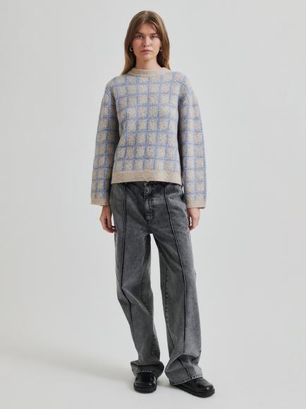 Second Female Lugano Check Wool Rich Jumper, Marina, Marina