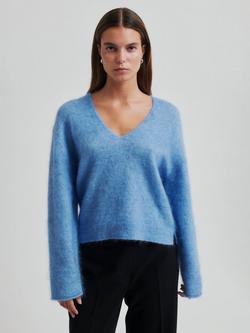 Second Female Camryn Fluffy Wool Rich Jumper, Blue - view 2, Blue