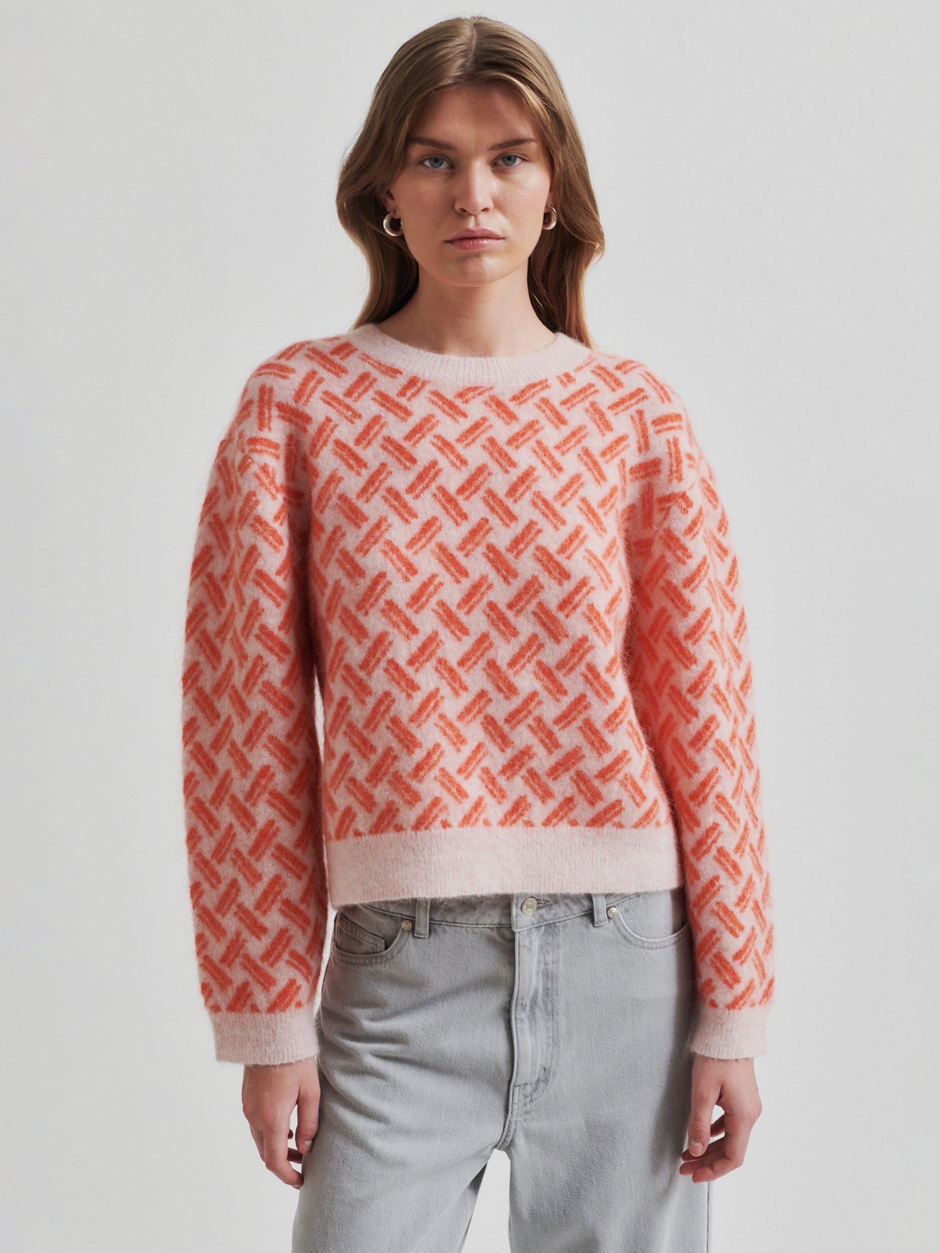 Product image 2 of 6, which shows Second Female Kaja Geometric Wool Rich Jumper, Poinciana, XS