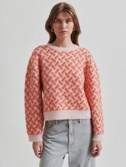 Second Female Kaja Geometric Wool Rich Jumper, Poinciana - view 2, Poinciana