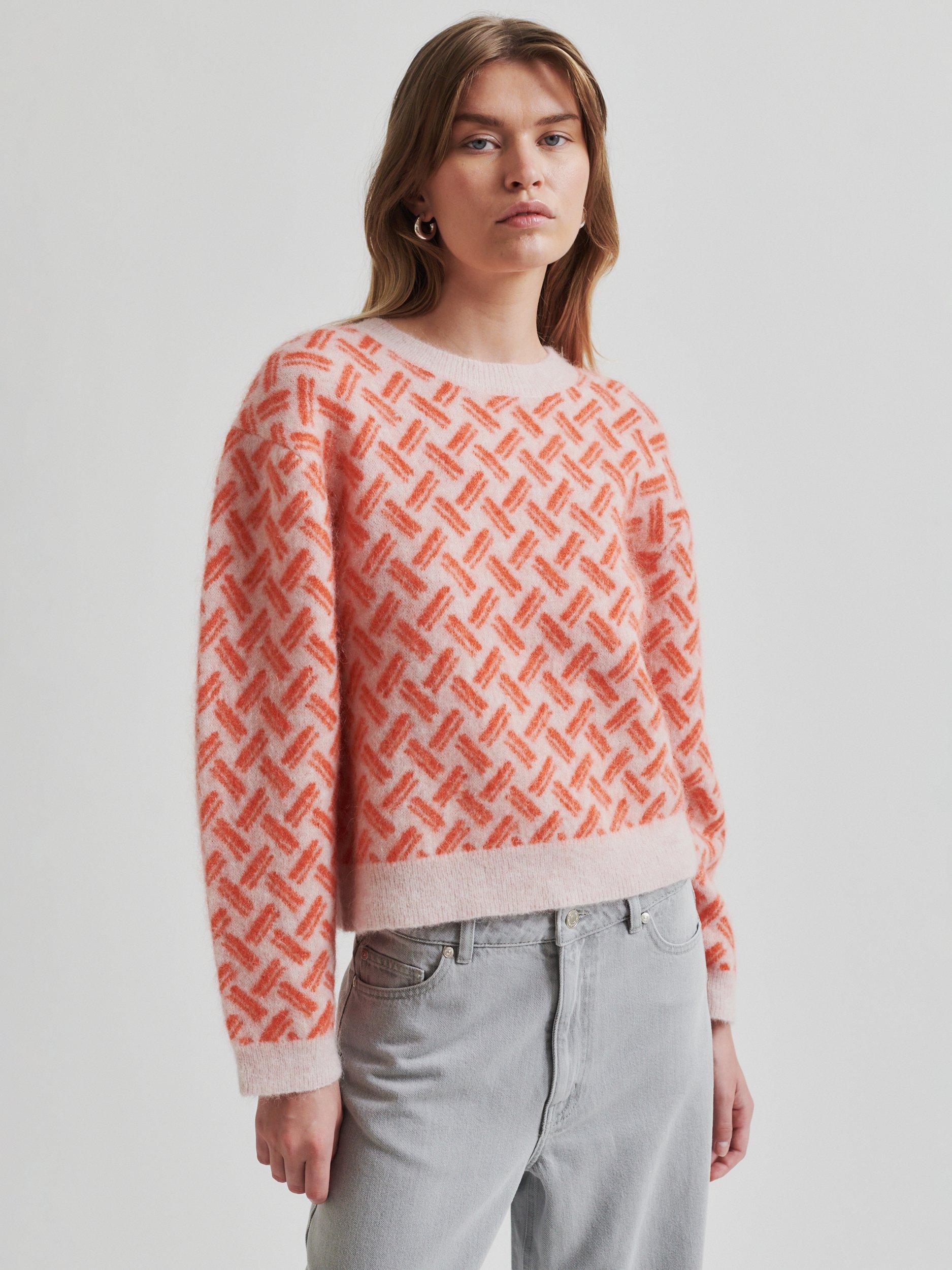 Product image 3 of 6, which shows Second Female Kaja Geometric Wool Rich Jumper, Poinciana, XS
