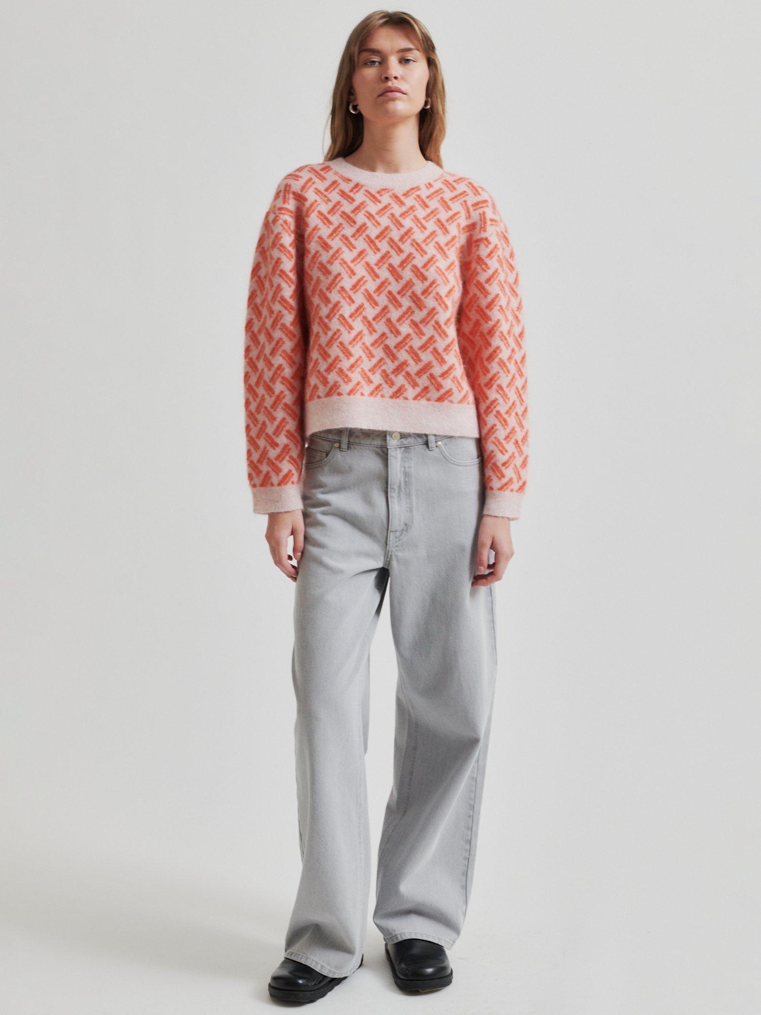 Product image 1 of 6, which shows Second Female Kaja Geometric Wool Rich Jumper, Poinciana, XS