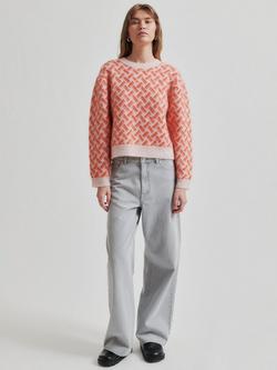 Second Female Kaja Geometric Wool Rich Jumper, Poinciana, Poinciana