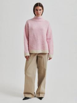 Second Female Capella Wool Rich Turtleneck Jumper, Pink/White, Pink/White