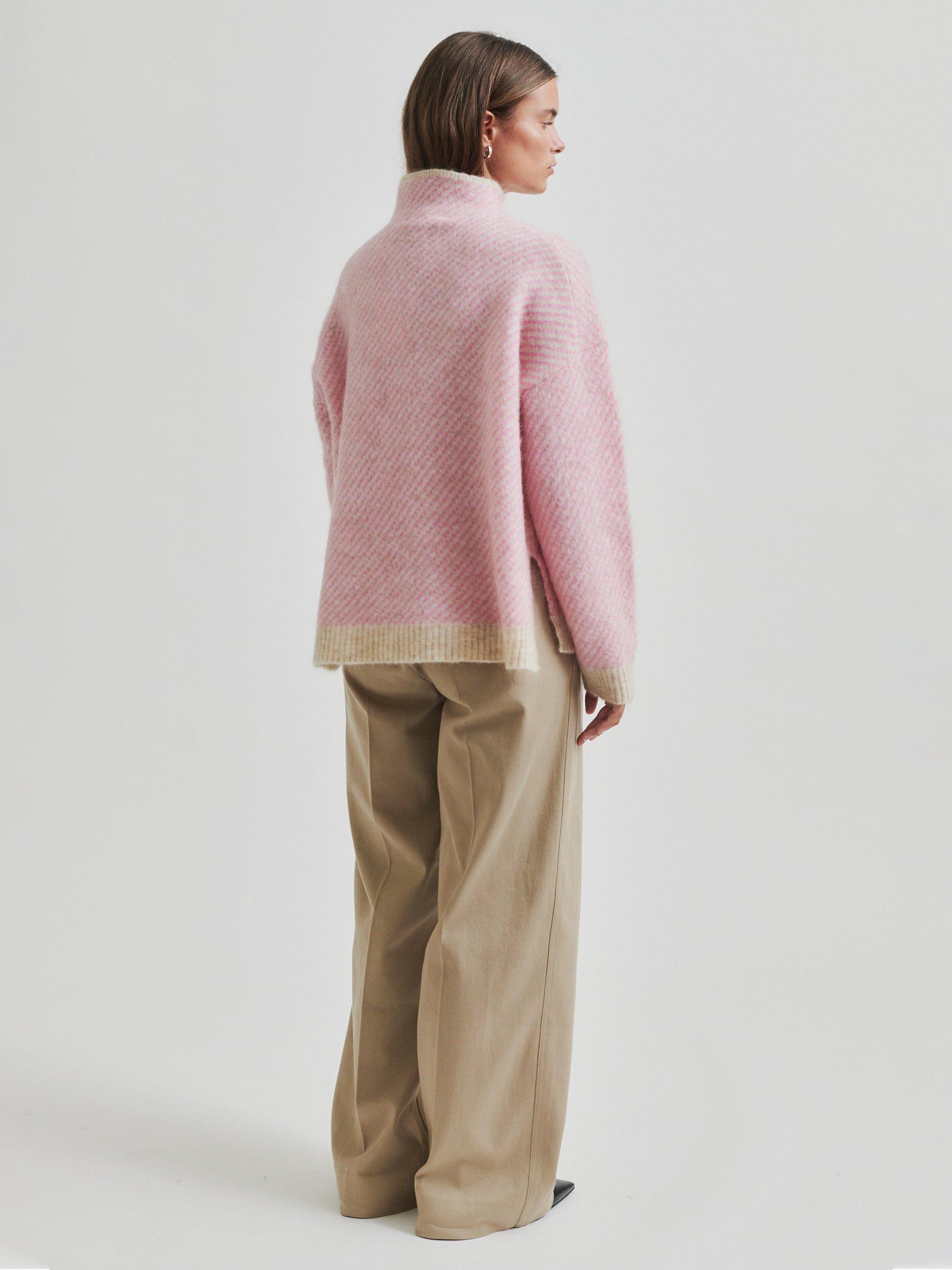 Product image 4 of 6, which shows Second Female Capella Wool Rich Turtleneck Jumper, Pink/White, XS