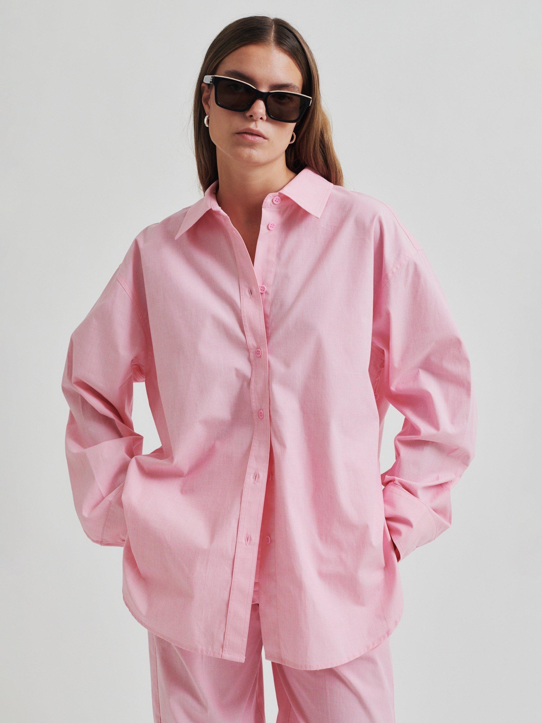 Product image 2 of 7, which shows Second Female Lucine Oversized Pure Organic Cotton Shirt, Pink Cosmos, XS