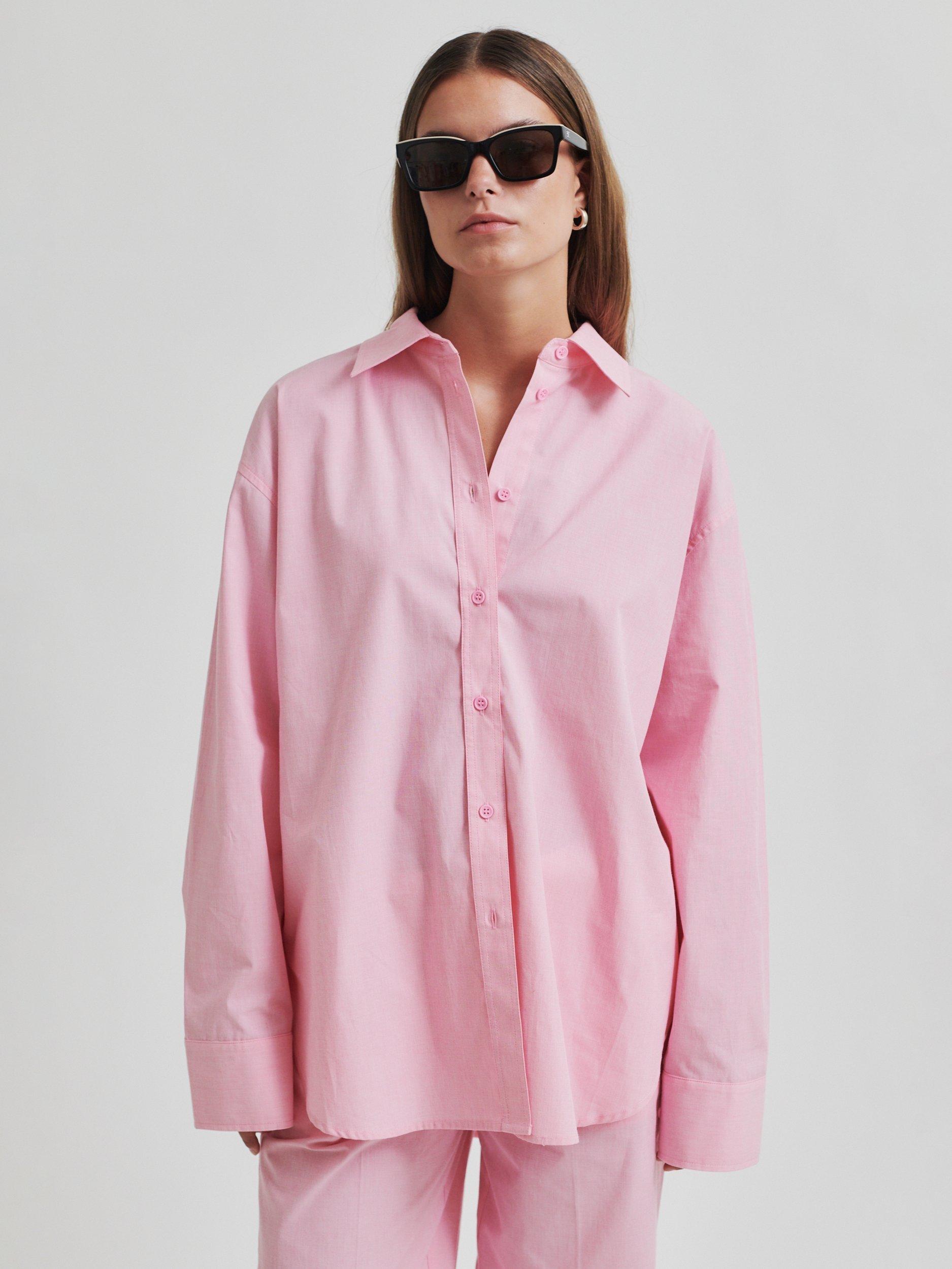 Product image 1 of 7, which shows Second Female Lucine Oversized Pure Organic Cotton Shirt, Pink Cosmos, XS